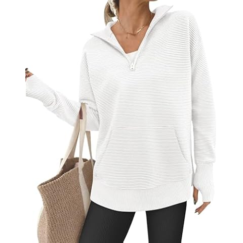 BTFBM Women's Quarter Zip V Neck Sweater Cover