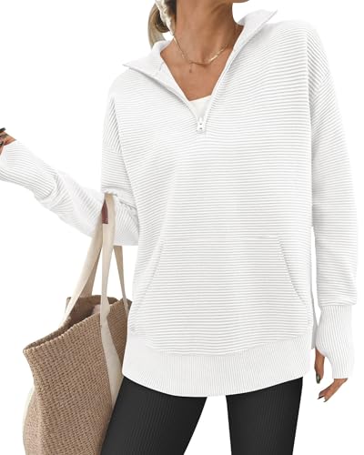 BTFBM Sweaters for Women Fall Winter Clothes 2025 Pocket Quarter Zip Pullover V Neck Long Sleeve Knit Trendy Sweater