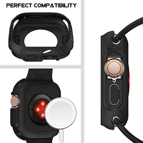 Botomall Carbon Fiber Pattern Bumper Compatible With Apple Watch Case Series 8 Ultra 49Mm,Military Grade Slim Tpu Cover For Iwatch Men Women [No Screen Protector]-Black #TOP1