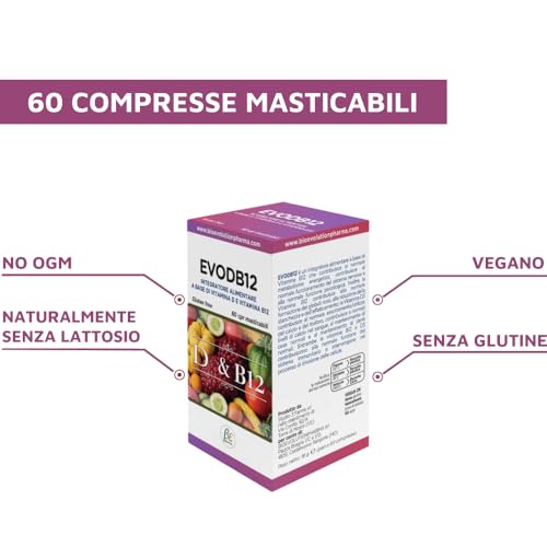 EVODB12 - Integratore Alimentare Per Il Normale Metabolismo Energetico E Assorbimento Del Calcio E Fosforo, Adatto Ai Vegani, Senza Glutine, Nat. Privo Di Lattosio, Made In Italy, 60 Cpr. Masticabili - 5