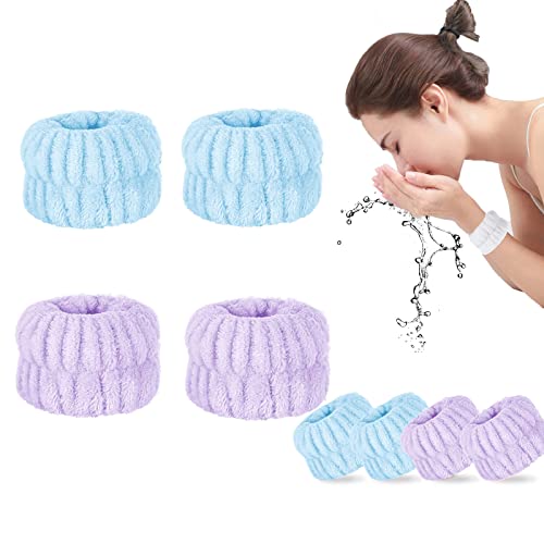 4 Pcs Wrist Wash Bands, Spa Headbands Wristband Set for Washing Face