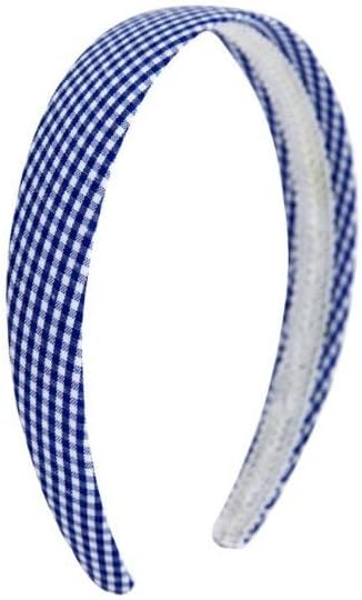Gingham Hair Accessories for School Alice Band Slim Headband Scrunchy Clips (Royal Blue White Gingham 1 inch Wide Alice Headband)