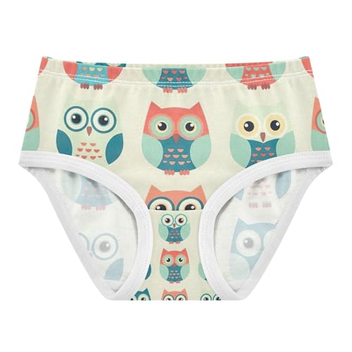 Girls Briefs, Cute Cartoon Owls Beige Toddler Girl Briefs, Cotton Underwear for Girls, 2T–8 Years
