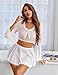 Avidlove Women's Sparkly Sheer Mesh Lingerie Set 3 Piece Bell Sleeve Crop Top with Mini Skirt Lace Trim Babydoll Nightwear White