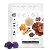 Barker Wellness Nighttime Vegan Sugar-Free Adaptogen Mushroom Gummies – Reishi, Lion's Mane, Chaga, Cordyceps for Calm, Rest & Recovery – Non-GMO Sleep Support & Relaxation Supplement, 60 Count