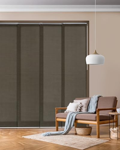 GoDear Design Adjustable Sliding Panel Track Blinds 45.8"- 86" W x 96" H, Extendable Vertical Blinds for Windows Patio Doors Room Dividers, See-Through Trimmable Jute Fabric, Semi-Privacy, Pu'er Tea