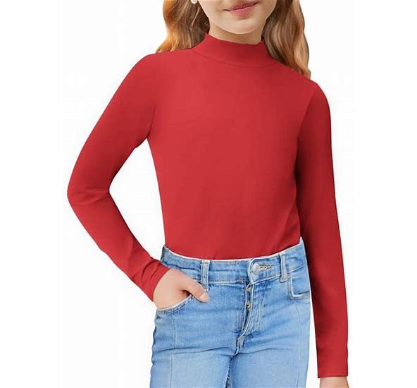 Kaynee, Long Sleeve Turtle Neck Shirt, Red, Youth, Small