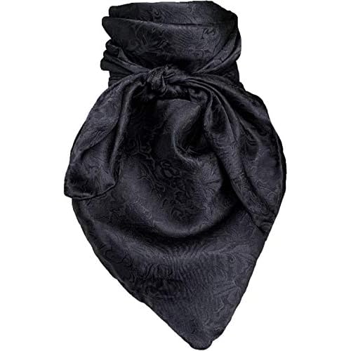 Wyoming Traders Jacquard Cowboy Wild Rag 100% Silk Scarf Bandana Multiple Colors L 34.5" and XL 42" (Black, 34.5")