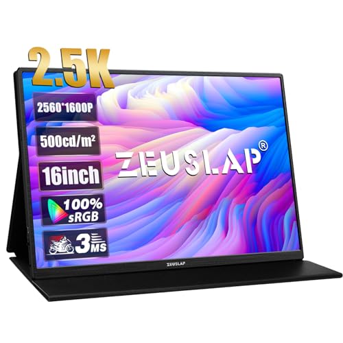 ZEUSLAP 16 'Monitor Portátil 2.5K 144Hz 100% sRGB 500Cd/m² Viagem Gaming Display para Mini PC Laptop Switch ps4 ps5 Xbox