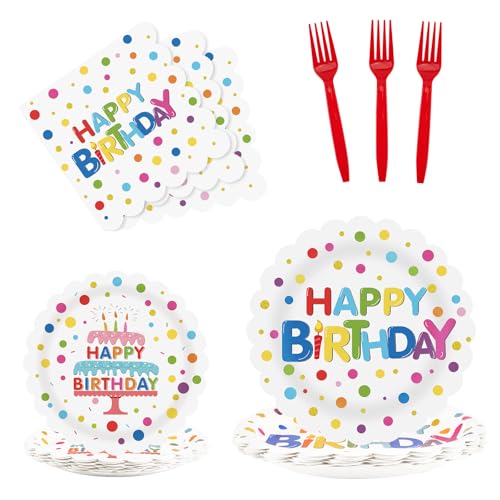 Cangmyxis 60pcs Paper Plates 7inch & 9inch and Napkins Forks Disposable Dessert Plate Rainbow Dot Tableware Party Supplies For Fall Christmas Birthday Party Decorations,Serve 15