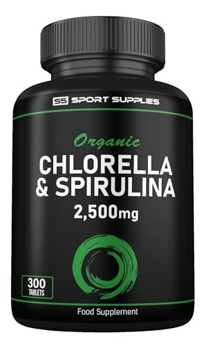 Organic Chlorella and Spirulina - 2500mg - 300 Tablets - Broken Cell Wall - Pure Formula Supplement with No Additives