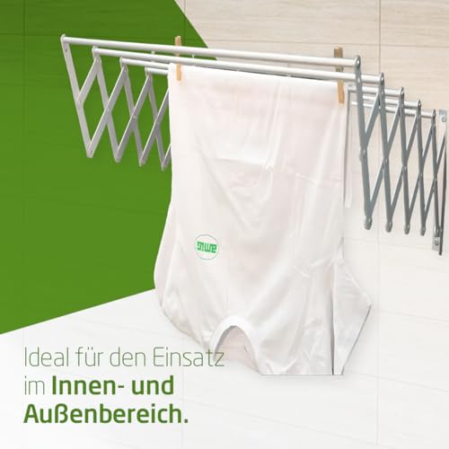 Amig – Ausziehbarer Wandwäscheständer - Maße: 140x14x3 cm - Trockenlänge: 7 m - Rostfreies Aluminium - Edelstahlschrauben - Für Innen- und Außenbereich - Einfache Montage