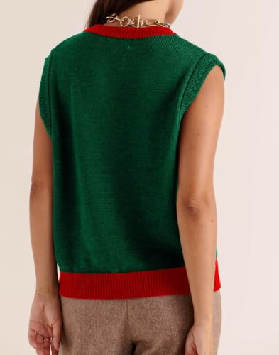 Image of Women Christmas Sweater Vests Santa Claus Sleeveless Cardigan | Women Christmas Sequin Sweater Vests, Button Down, Gingerbread Man Print, Christmas Holiday Tank Top
