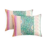 Wake In Cloud - Boho Pillow Cases, Bohemian Chic Colorful Hippie Medallion Pattern, Set of 2 Soft Pillowcases Pillow Shams Covers, Coral Green, Standard Size 20x26 Inches