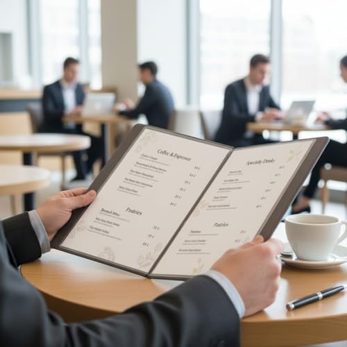 Premium Kunstleder Speisekartenhalter & Präsentationsmappe – A4 – 4 Seiten, 8 Ansichten, transparente Hüllen, abgerundete Ecken, ohne Logo (Walnussrot)