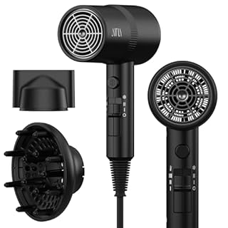AINA Hair Dryer with Diffuser, Blow Dryer for Women | Advanced Ionic Technology, Ceramic Coating | Cold Shot Features Turbo Heat for Fast Drying and Shine 230v~ (Vader Black)