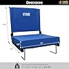 BRAWNTIDE Stadium Seat with Back Support - Extra Thick Cushion, Ideal Stadium Chair for Bleachers, Sporting Events, Light, 2 Bleacher Hooks, Shoulder Strap, 3 Storage Pockets (Blue, 1 Pack)