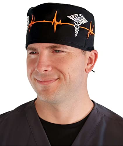 Sparkling EARTH EKG Signal Medical Sign Caduceus Symbol Unisex Classic Surgical Style Scrub Working Cap - 100% Cotton - Made in The USA!
