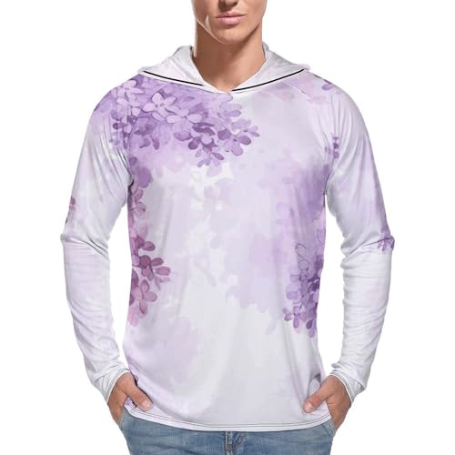 Mens UPF 50+ Sun Protection Hoodie Rash Guard Long Sleeve Sun Shirt Hiking Lilac Flowers in Blossom Fishing Hoodie-