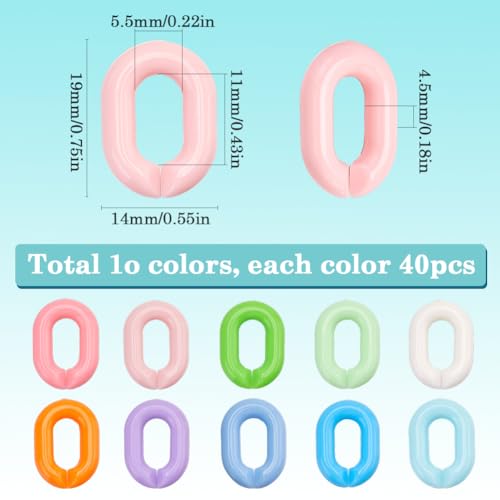 SOFPLATE 400Pcs 10 Colors Acrylic Chain Links Jewelry Linking Rings 19×14mm Opaque Colorful Rainbow Oval Open C Clip Hooks Quick Link Ring Connectors for Jewelry Necklace Chains Purse DIY Crafting - Image 2