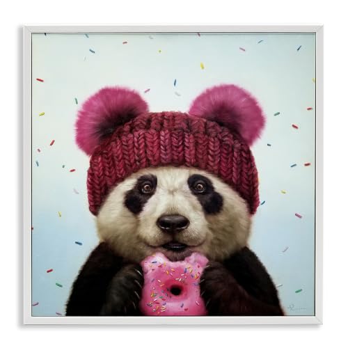 Happy Panda Bear Donut Humor, 12 x 12 Inch Framed Giclée Print