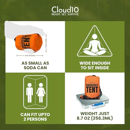 CloudTen Emergency Tent: Lightweight 2 Person Mylar Survival Tent with Multi-Function Paracord Bracelets - Survival Gear & Bug Out Bag Items for Preppers, Hikers, Survivalists, Campers, Boy Scouts - image 4