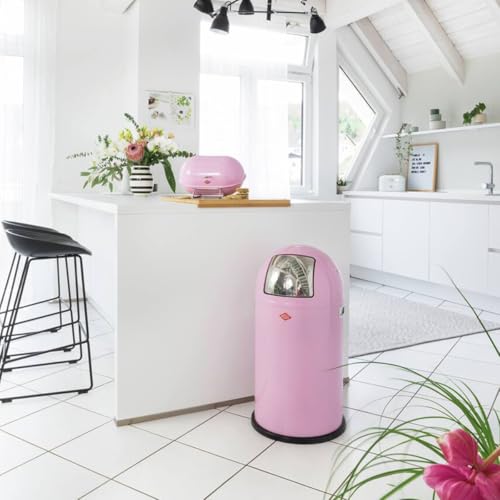Wesco Pushboy kosz na śmieci w kolorze różowym, malowana proszkowo blacha stalowa, pojemność 50 l, duża klapa ze stali nierdzewnej, wyjmowany pojemnik wewnętrzny
