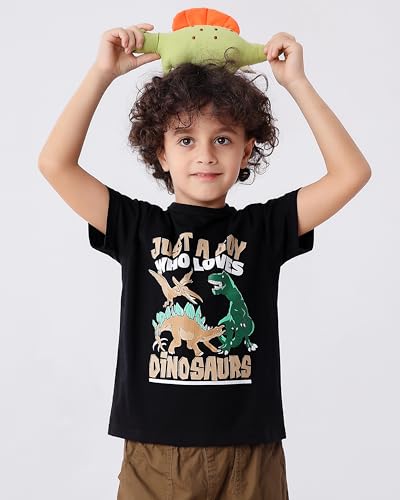 GFQLONG 3 Pack Toddler Boy Graphic Shirts, Dinosaur Short Sleeve Cotton Tshirt, Kids Summer Cars Tees Top Clothes3