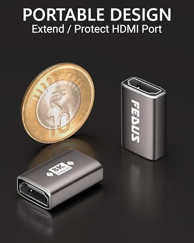 Image of FEDUS EIKON 8K HDMI Coupler Female to Female Adapter Jointer, Pack of 3 HDMI Cable 2.1 Extender Connector (8K@60Hz, 4K@120Hz) Aluminum Body for PS5, Xbox, PC, TV Stick, Roku, Monitor,High-Speed 48Gbps