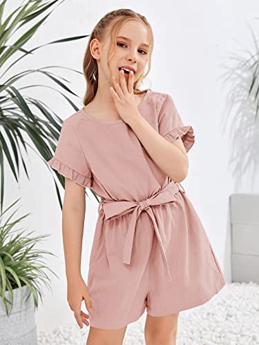 Kingdenergy Kids Girls Summer Rompers Crew Neck Ruffle Short Sleeve Keyhole Belted Shorts One Peice Jumpsuits #TOP7