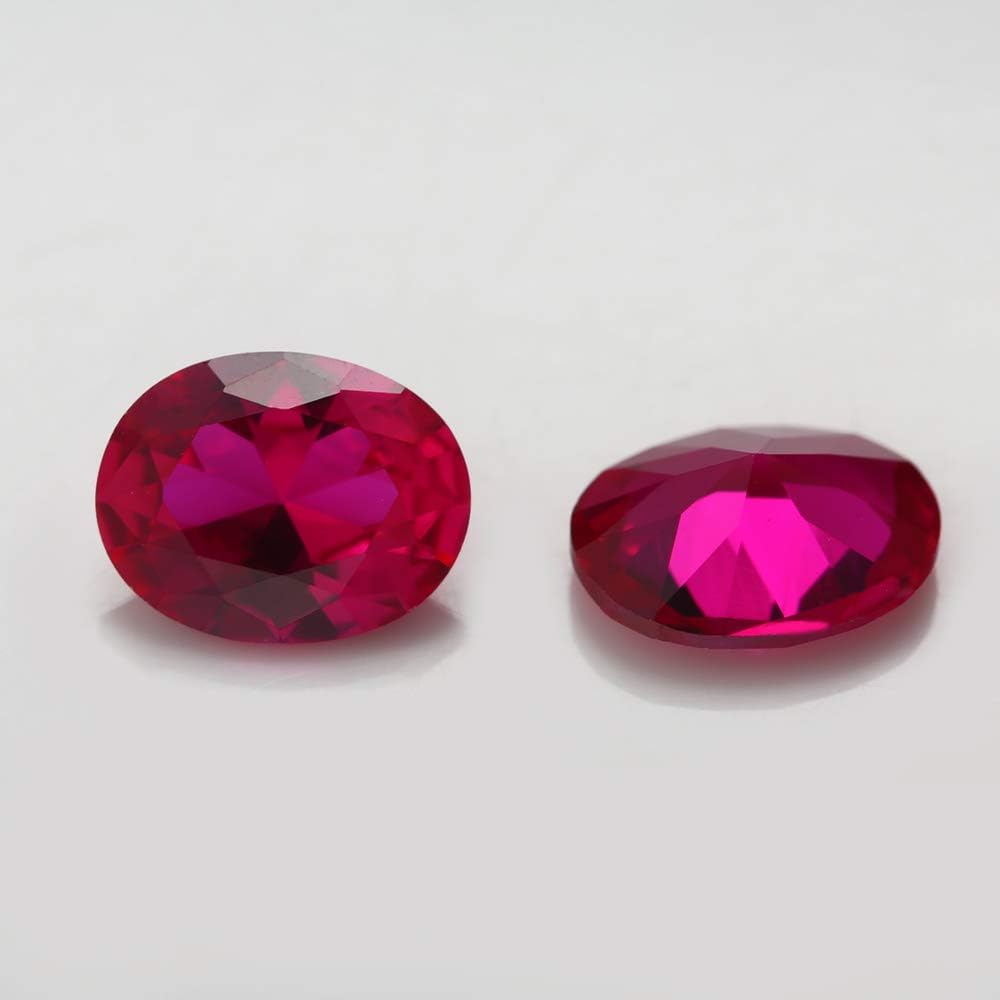 JIANGYUANGEMS 30pcs 9x11mm Oval Shape 5# Red Stones Synthetic Corundum Stone Loose Synthetic Gemstone for Jewelry Making