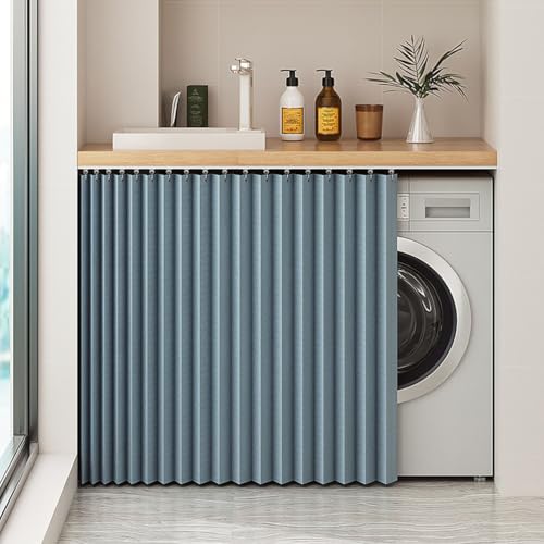 Genérico Cortinas Antipolvo para Espacios Abiertos de Lino Impermeable para Armarios Cortina con Riel Cortina Opacas Autoadhesiva para Estantes Cocinas,Azul,W80cm/H150cm