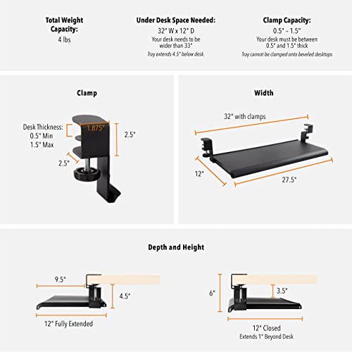 Stand Steady Easy Clamp-On Keyboard Tray - Extra Large Size - No Need To Screw Into Desk! Slides Under Desk - Easy 5 Min Assembly - Great For Home Or Office! #TOP4