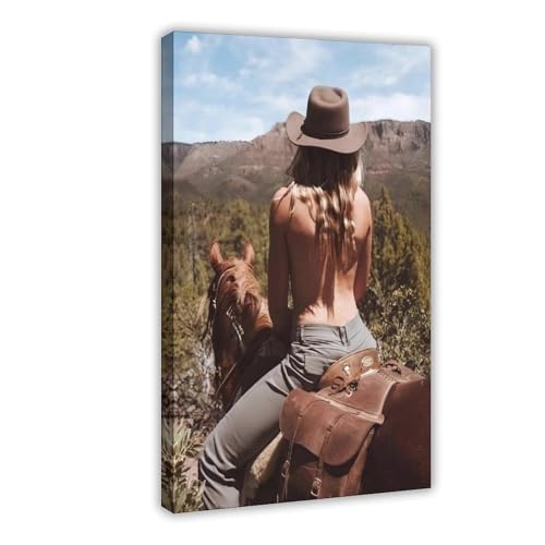 Poster cowgirl sur toile déco ouest pour salon - 30x45 cm