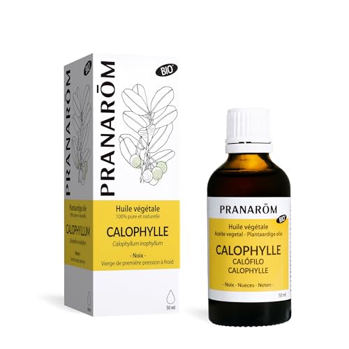 Pranarôm Aceite vegetal de Calófilo 100% Bio, Calophyllum inophyllum - Obtenido por primera presión en frío del fruto del calófilo, Como soporte de los aceites esenciales, 50 ml
