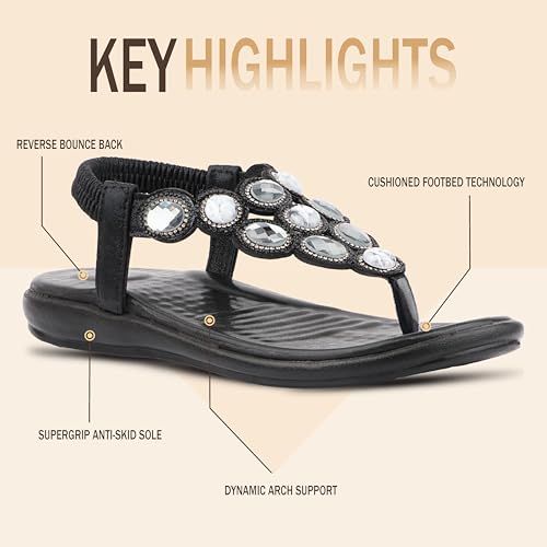 Image of Medifeet Women's Sparkling Stone-Studded Comfort Sandals | Soft Cushioned Midsole & Elastic Back Strap Fit