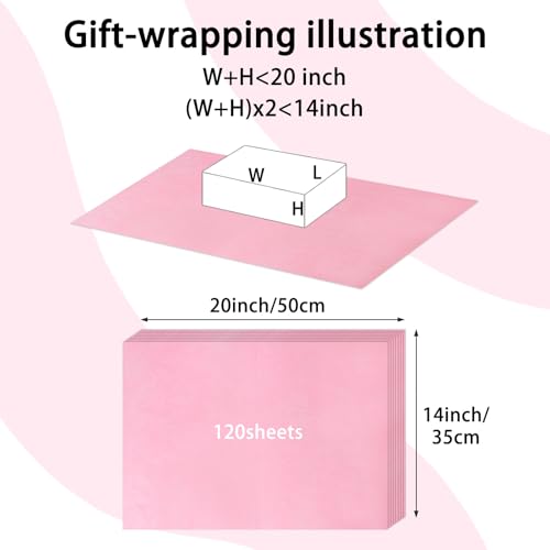 Image of 120 Sheets 20 inchX14 inch Pink Tissue Paper for Gift Bags Wrapping, Art Tissue Paper Bulk for Weddings Birthday Party Crafts Decoration