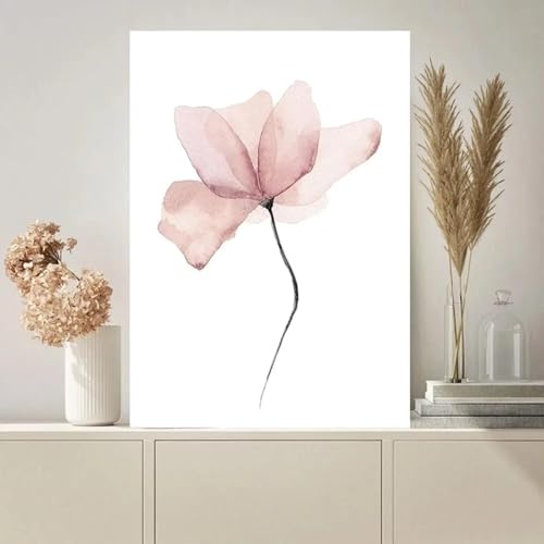 Peinture florale rose minimaliste toile 50x70 cm pour decoration salon