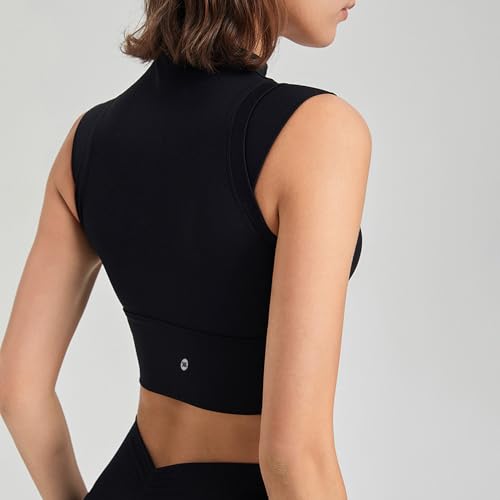 Yomoment Y2K ノースリーブ ハイネック クロップド 脇高 ブラトップ カップ付き ヨガウェア 速乾 の商品画像 4