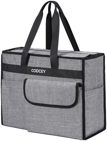 Large Utility Tote Bag with Reinforced Bottom, Waterproof Multi Pockets Beach Tote Bag for Travel, Work, School