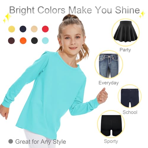 Image of 3T 4T 5T to 12 Years Girls Long Sleeve Shirts Kids Cotton T-Shirt Toddler Basic Crew Neck Top