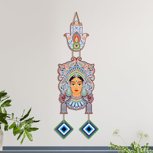 Image of Artvibes Tribal Goddess Face Evil Eye Wall Hanging for Home Decor | Ethnic Indian Wall Art with Nazar Protection | Positive Energy Vastu Decorative Item for Living Room | Gift (WH 85150N)