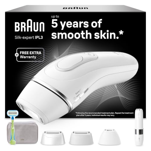 Braun Depiladora Luz Pulsada Silk-expert Pro 3, PL3136, Blanca/Plateada