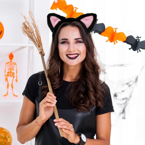 Jremreo 2-Pack Black and White Cat Ears Headbands - Pink Inner Ears, Fuzzy Kitten Headwear, Hair Accessories for Adults Kids, Spa, Skin Care, Plush Makeup, Halloween, Cosplay, and Animal-Themed Party Supplies