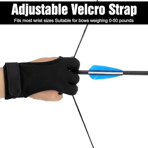 Elegaperma Archery Glove, Bogenschießhandschuh 3 Finger, Bogenschießen Handschuhe, Verstellbarer schießhandschuh bogenschießen für Jugendliche, Erwachsene und Anfänger