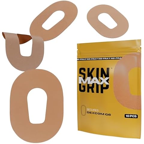 Skin Grip MAX Adhesive Patches for Dexcom G6 CGM – Pre-Cut, Non-Fraying, Extreme Adhesive Medical Tape – Continuous Glucose Monitor Sensor Cover, Waterproof & Sweatproof for 10-14 Days – 10 Pack, Tan Cover