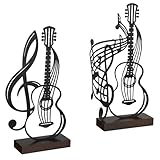 BrightRow 2 Pcs Metal Music Sculpture with Wood Stand for Music Lovers and Home Decoration Handmade Metallic Statue for Office Bookshelf Graduation Musical Teacher Gifts (Guitar)