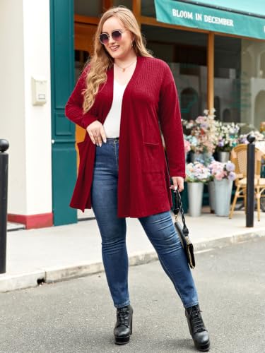 Image of LARACE Open Front Knit Plus Size Cardigan Sweaters for Women with Pockets