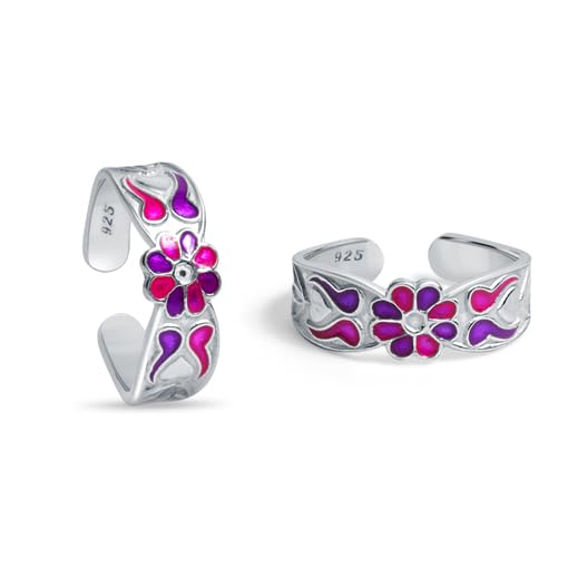 Pure 925 Sterling Silver Toe Ring for Women | Gulabi Phool Toe Ring | Silver Finish, Enamel | Gift for Her (4 gms)-image-21