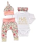 Newborn Baby Girl Clothes Ruffle Romper+Floral Pants+Hats+Headband Infant Girl Outfit Set 4PC Newborn
